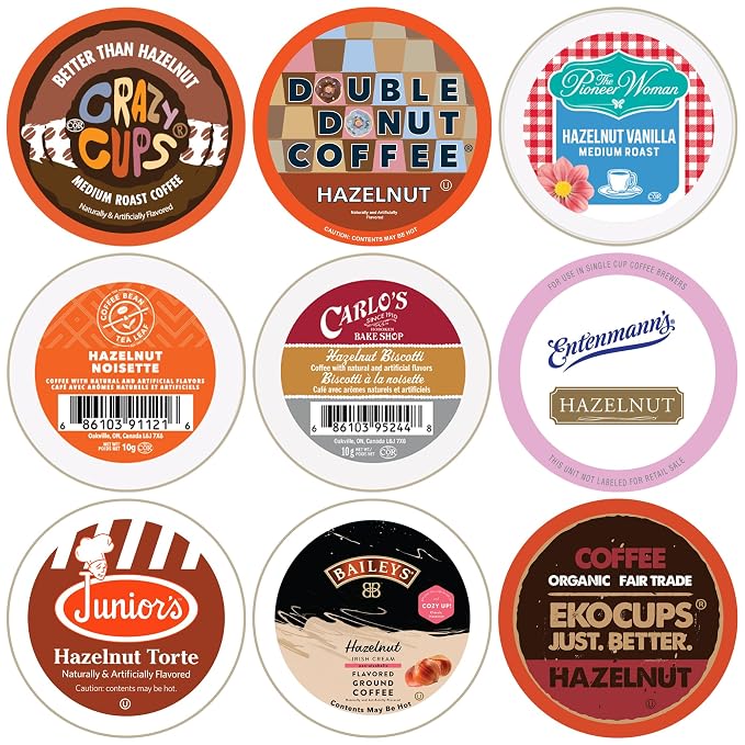 Perfect Samplers Hazelnut Coffee Pods Variety Pack, Medium Roast, Assorted Hazelnut Coffee Pods, 50 Count for Keurig K-Cup Machines