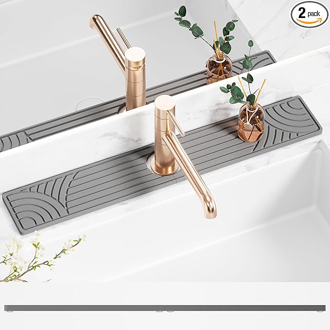 Stone Faucet Mat for Kitchen Sink, 23.6" Water Absorbent Diatomite Stone Sink Tray, Sink Protectors for Kitchen Sink, Faucet Mat for Bathroom Counter