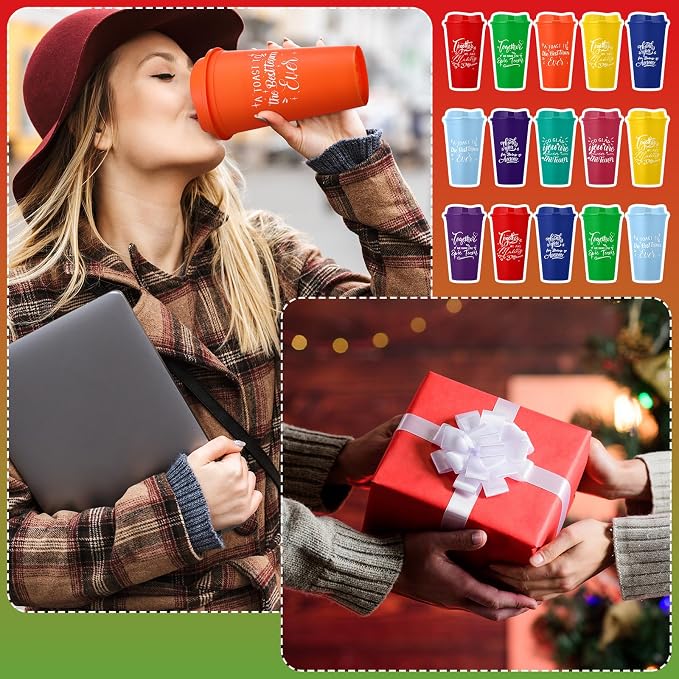 Pickmesh 15 Pcs Employee Appreciation Gifts Bulk 16 oz Plastic Tumblers with Lids Graduation Teacher Appreciation Gifts Reusable Coffee Cups for Staff Volunteer Coworker Team (Bright Color)