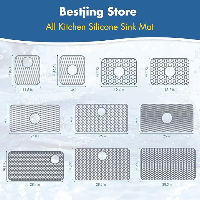 Bestjing Silicone Sink Protectors for Kitchen Sink - 28.4"x 14.3" Kitchen Protector Accessory, Non-Slip Heat Resistant Mat for Bottom of Farmhouse Porcelain Stainless Steel(Top Right Drain Hole,White)