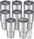 30 oz Tumbler with Lid Stainless Steel Tumblers Bulk Vacuum Insulated Cup Reusable Powder Coated Travel Mug Double Wall Leak Proof Cups Keep Cold Drinks for 12 Hours Stainless, Set of 8