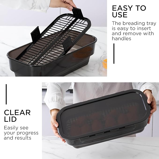 COOK WITH COLOR Collapsible Batter Bowl - Mess Free Breading Shaker Container - Great for Fried Fish, Fried Chicken, Onion Rings, Wings & More, Black