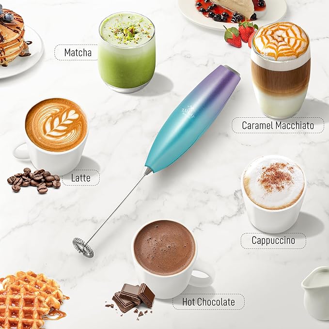 Zulay Kitchen Milk Frother Handheld Electric Whisk with AA Duracell Batteries – Durable Drink Mixer for Coffee, Lattes, Cappuccinos & More - Aurora