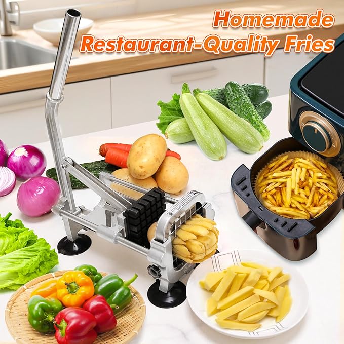 Anatole Professional French Fry Cutter Stainless Steel with 3/8'' 1/2'' Blades Manual Potato Slicer Veggie Chopper Homestyle Dicer for Onions Carrots Cucumbers