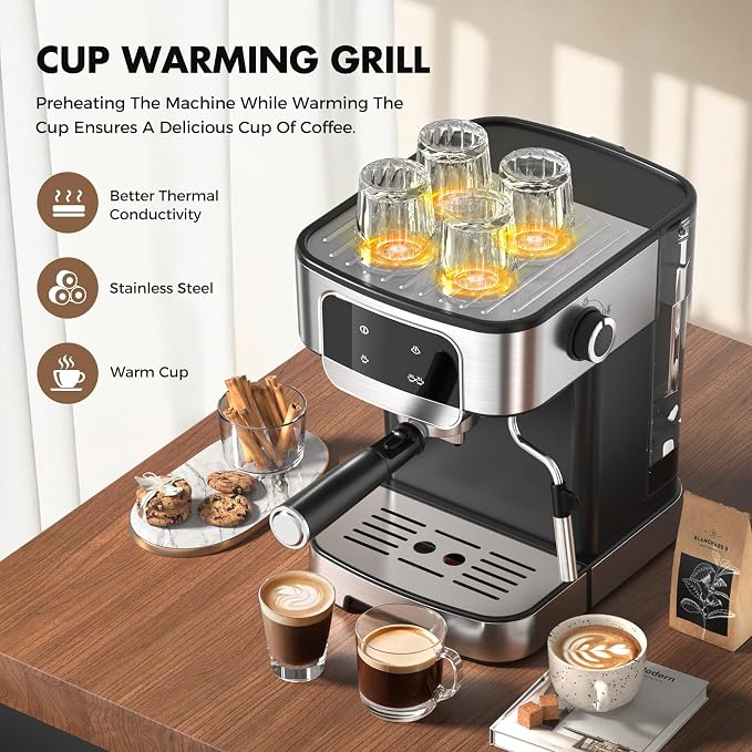 Espresso Machine 20 Bar, Professional Espresso Maker With Auto Milk Frother, Home Compact Espresso Coffee Machine With Led Touch Screen, 61OZ Removable Water Tank For Latte, Cappuccino