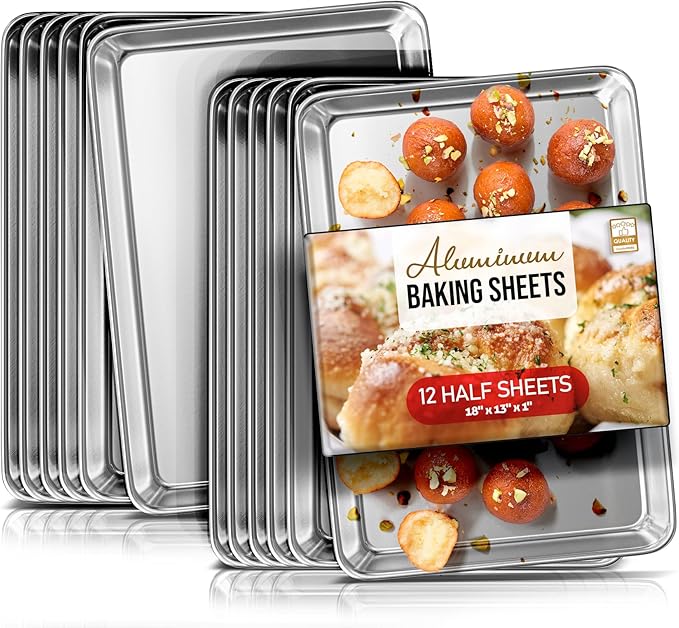 Eatex Aluminum Baking Sheet Set,12 Pack Cookie Sheet Set, 18” x 13” Steel Baking Pan Set, Quality Cookie Sheets for Baking Nonstick, Half Sheet Baking Pans Set, Baking Sheets for Oven, Half Sheet Pan