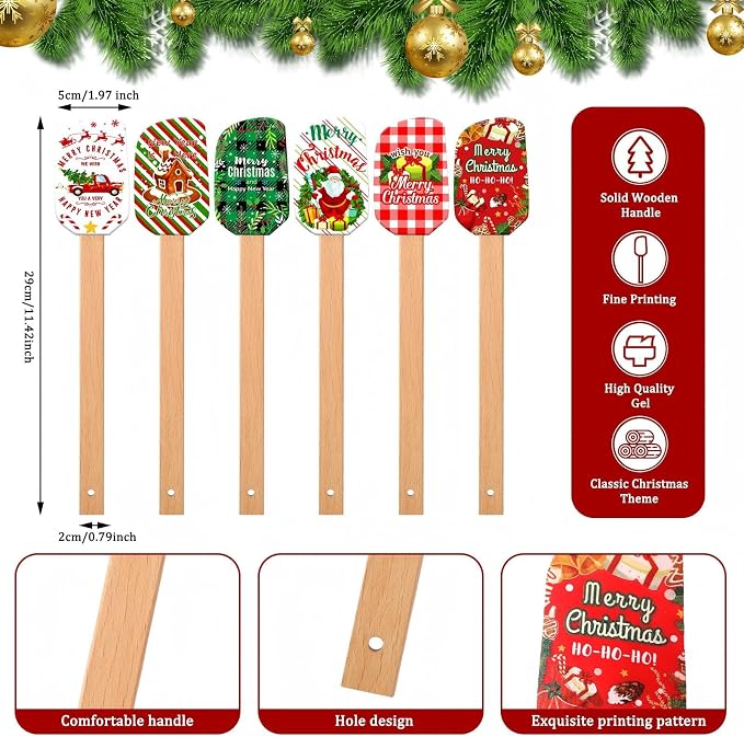 Zhehao 12 Pcs Christmas Silicone Spatulas Pot Holders Set Heat Resistant Pot Holders with Pocket Baking Gifts for Christmas Gift Party Supplies (Fresh Christmas Style)