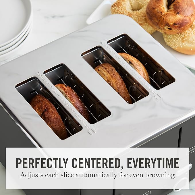 Martha Stewart 4 Slice Toaster, 10 Shade Settings with Defrost, Cancel, Bagel & Gluten-Free, Extra-Wide Self-Centering Slots for Waffles & Artisan Bread, Removable Crumb Tray, Cord Wrap, 1800W, Caviar