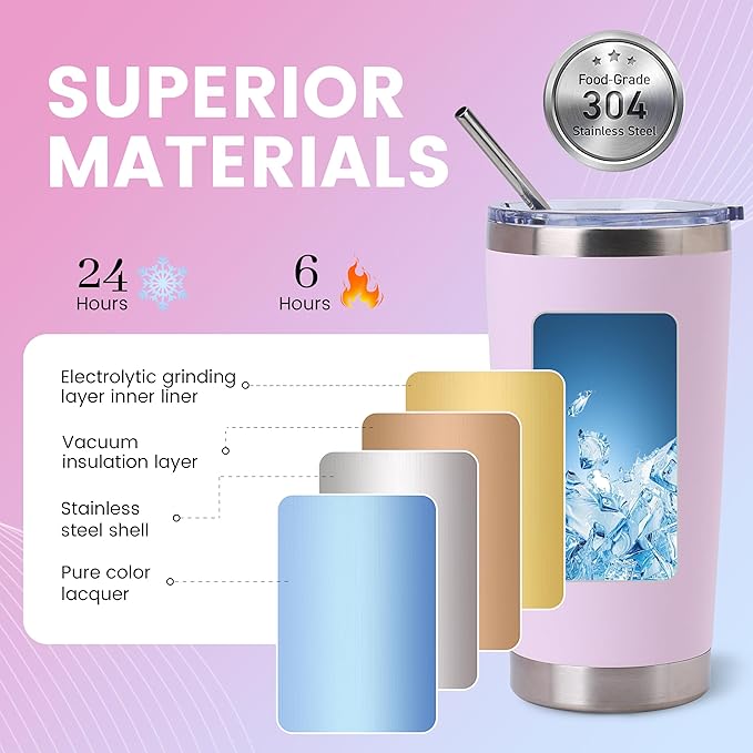 Joyclub Personalized Graduation Gifts 12 Pack Tumblers Bulk 20 oz Colorful Powder Coated Tumbler Bulk Tumblers With Lids and Straws Insulated Travel Coffee Cups Personalized Gift