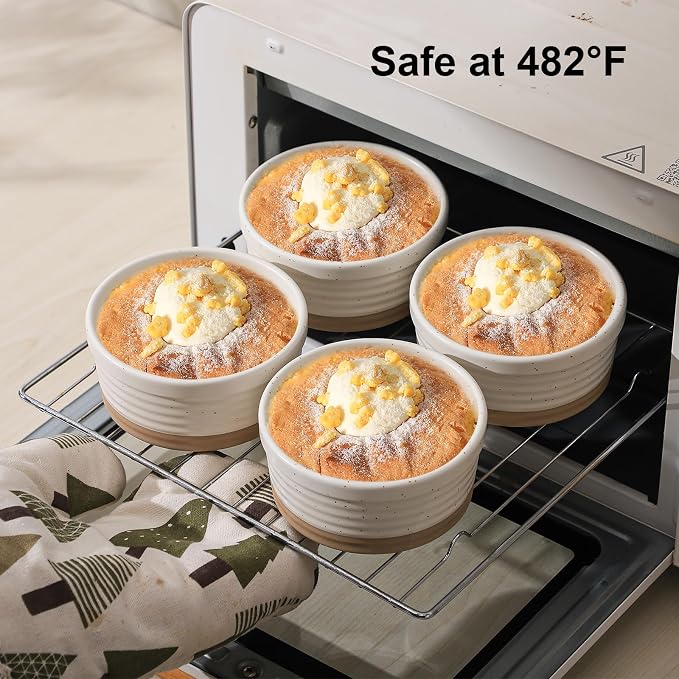 Frewinky Ceramic Ramekins 8 oz Set of 6 for Creme Brulee and Custard Cups | 8 oz ceramic ramekins for creme brulee, custard, pudding and individual desserts, with an oven-safe, stackable design.