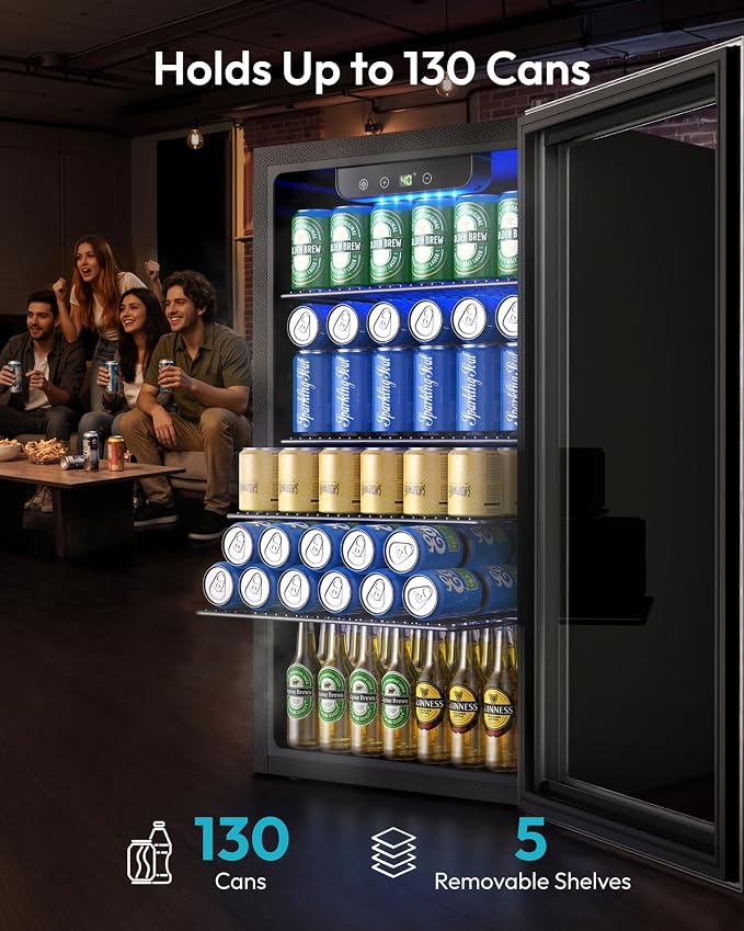 EUHOMY Mini Fridge 130 Can Beverage Refrigerator Cooler Glass Door for Soda Wine Beer, Beverage Cooler for Home, Bar, Office with Digital Temperature Control Removable Shelves, 3.2 Cu.Ft, Silver