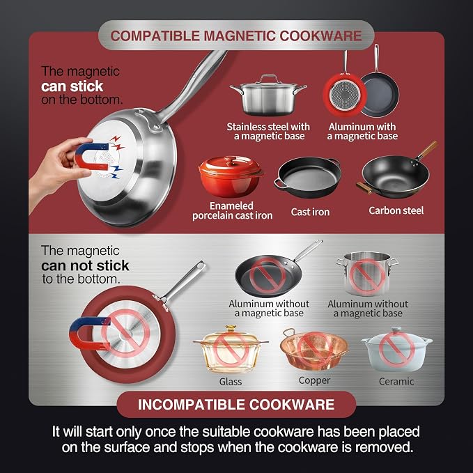 ChangBERT Induction Cooktop, Commercial Grade Portable Cooker, Large 8” Heating Coil, Premium Stainless Steel Countertop Burner with NSF Certified, 10 Hours Timer Powerful 1800W Professional Hot Plate