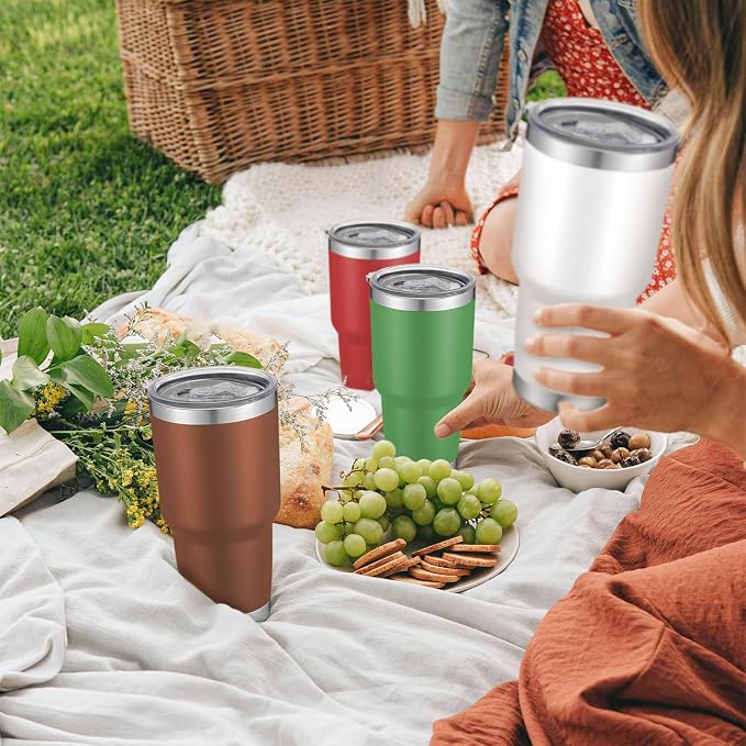 YOUKE OLA 12 Pack Insulated Tumbler - 30oz Stainless Steel Double Wall Vacuum Travel Coffee Tumbler Cup with Lid and Straw for Cold & Hot Drinks (Mixed Colors)