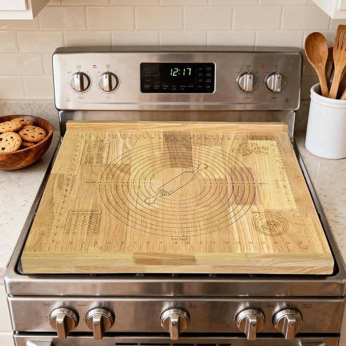Wooden Pastry Board with Measurement 24'' x 20" Reversible Kneading Board with Side Lip and Engraved Ruler Bread Cutting Boards for Rolling Dough Baking Counter Top Kitchen (Natural)