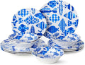 Fish Tale 12 Pc. MELAMINE DINNERWARE SET, SERVICE for 4 – Cobalt Blue Fish School, Outdoor Plates Bowls, Shatterproof Coastal Dining, Poolside Patio Entertaining, Mediterranean Dreams for Every Meal