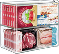 Heyuzb 2 Pack Clear Freezer Organizer Bins Stackable Storage Bins with Side Handles for Kitchen Pantry Cabinet Organzation and Storage