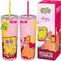 Dragon Glassware x SpongeBob SquarePants Tumbler with Straw, 24 oz - Pink | Vacuum Insulated Stainless Steel Tumbler with Straw & Lid; Double Walled Tumbler with Straw; SpongeBob SquarePants Cup