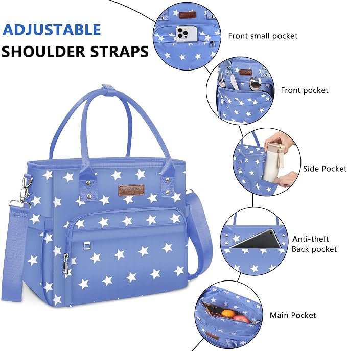 MIYCOO Lunch Bag Lunch Box Women - Leakproof Insulated Lunch Cooler Bag for Women - Large Lunch Tote Bags Adults, Blue Pentagram