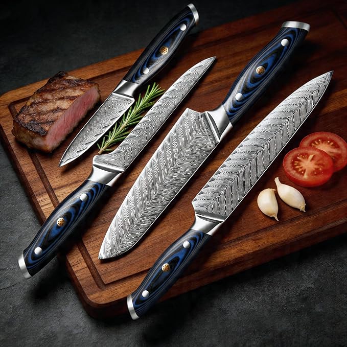 XITUO Damascus VG10 Steel Knife Set, 4-Piece Japanese Kitchen Knives with Ergonomic G10 Handle - Includes Chef, Santoku, Utility & Boning Knife, Ultra-Sharp Professional Cooking Tools