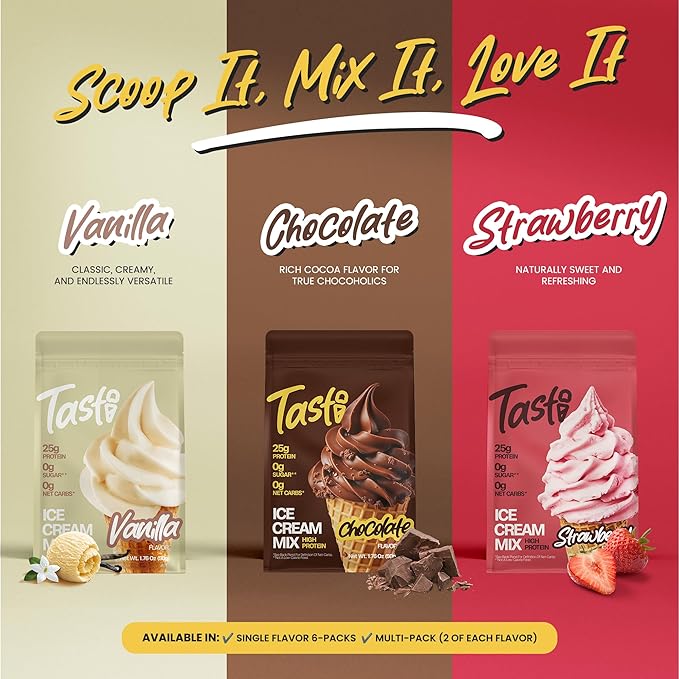 TASTI High-Protein Ice Cream Mix - Strawberry Flavor Low Sugar Ice Cream Powder - Made for Ninja Creami, Soft Serve Mix with 25g Protein, Sugar Free, 0g Net Carbs