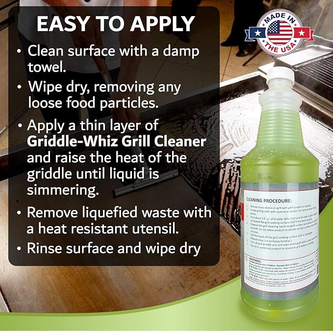 Griddle-Whiz Flat Top Grill Cleaning Kit - 4-Pack Griddle Cleaner w/ Scraper Tool & Pumice Stone for Tough Grease, Food Residue & Buildup on Griddles & Flat Top Grills - by FryOilSaver (32oz Bottles)