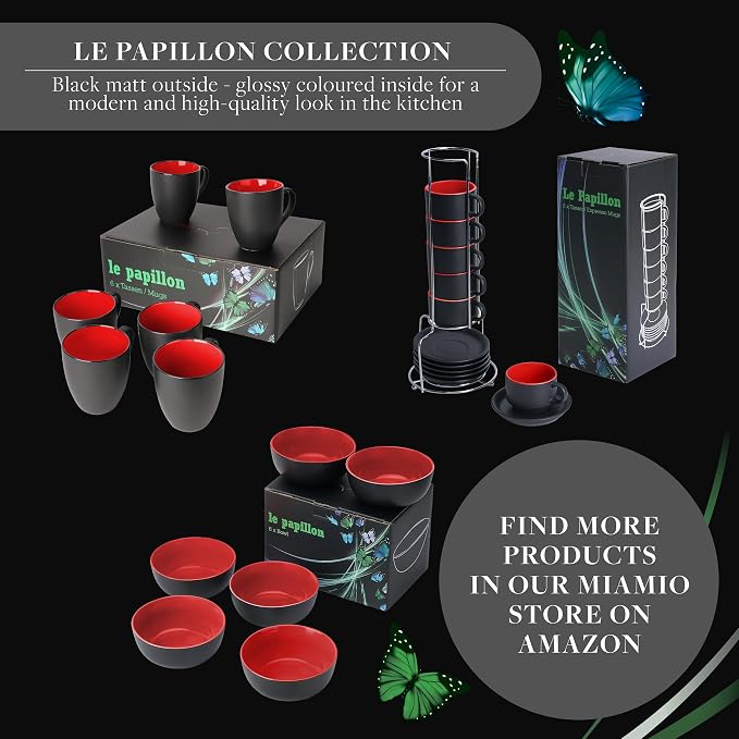 MIAMIO - Set of 6 Coffee Mugs 12 oz, Modern Ceramic Coffee Cup Set, Large Mugs for Coffee, Cappuccino and Tea, Kitchen Mug Set for Home and Office – Le Papillon Collection