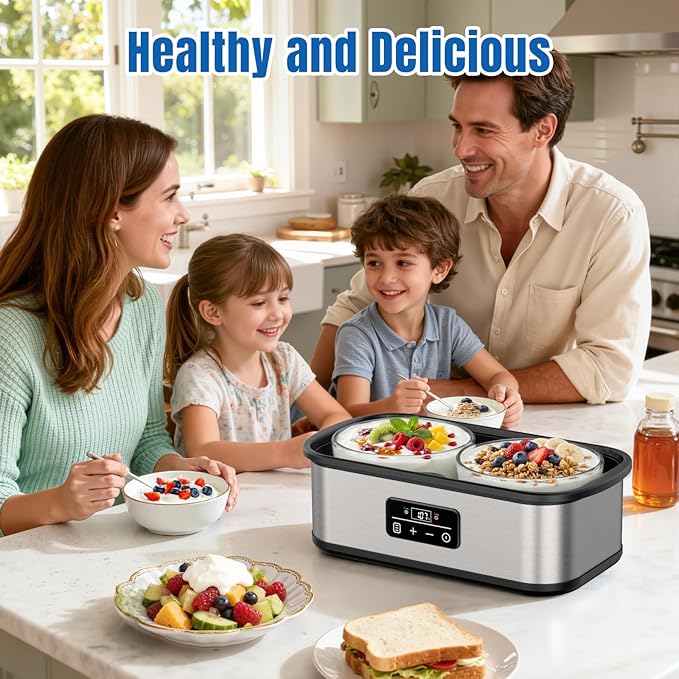 Yogurt Maker with Two 1 Quart Glass Bowls, Yogurt Maker Machine with Precise Temp Control (68-127℉) & 48H Timer, Auto Shut-Off, BPA-Free, for Homemade Probiotic Yogurt & Gut Health