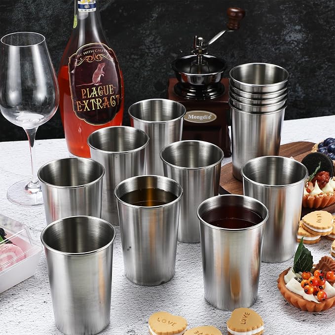 Uiifan 32 Pcs 12 oz Stainless Steel Cups for Adult Unbreakable Metal Stackable Camping Cup Stainless Steel Drinking Glasses Tumbler for Home Travel Outdoor Activities(Silver)