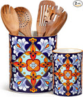 vancasso SIMI Utensil Holder, 7.3"+5.5" Porcelain Kitchen Utensil Holder for Countertop, Bohemian Kitchen Utensil Organizer for Spatulas, Spoons, Decorative Counter Utensil Crock, Amber Elegance