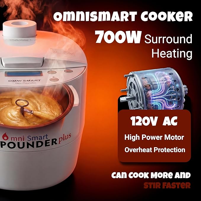 Yam Pounding Machine 3L 700W Electric African Food Cooker to Make Pounded Yam, Plantains, Cocoyams,Cassava FuFu COOK AND POUND