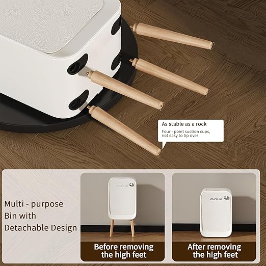 MRBIN Motion Sensor Bathroom Trash Can with Leg, Odor Control 5.5 Gal Tall Automatic Waste Basket for Bedroom, Ozone Purification Neutralizing, Touchless Butterfly Lid, Cream White