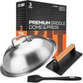 Flat Top Griddle Accessories Set for Blackstone and Camp Chef Griddle - 12 Inch Heavy Duty Round Basting Cover Cheese Melting Dome with Cast Iron Burger Bacon Press & Basting Brush