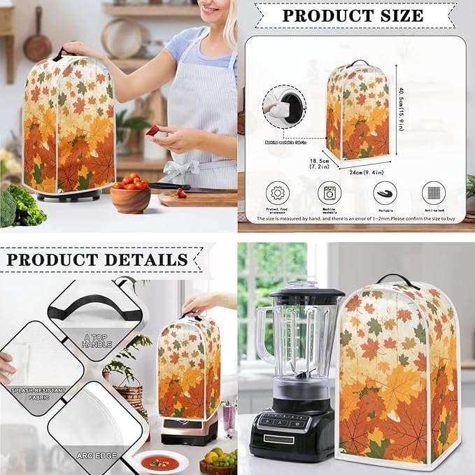 Fall Maple Leaves Print Thanksgiving Appliance Covers Set Washable Kitchen Blender Dust Cover Bread Maker Toaster Cover 2 Slice Kitchen Accessories