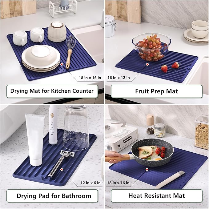 Dish Drying Mat, Mini Silicone Drying Mat for Kitchen Counter, Heat Resistant Silicone Mat for Countertop Protector, Super Thick Non-Slip Dish Drying Pad for Coffee Cup/Bottle/Glassware