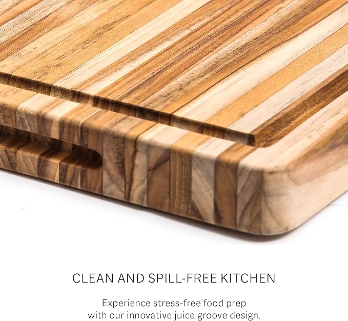 Teakhaus Carving Board with Juice Groove - Small (S) Teak Wood Cutting Board 16”L x 12”W x 1.5” Thick - Sustainably Harvested & FSC Certified - Knife Friendly with Beeswax Oil Finish