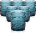 ZMOWIPDL Vintage Glassware Drinking Glasses Set of 6,12 oz Hobnail Glass Cups,Embossed Blue Water Tumbler,for Beer,Cocktail,Whiskey,Juice and Various Mixed Drinks- 1 Cleaning Brush