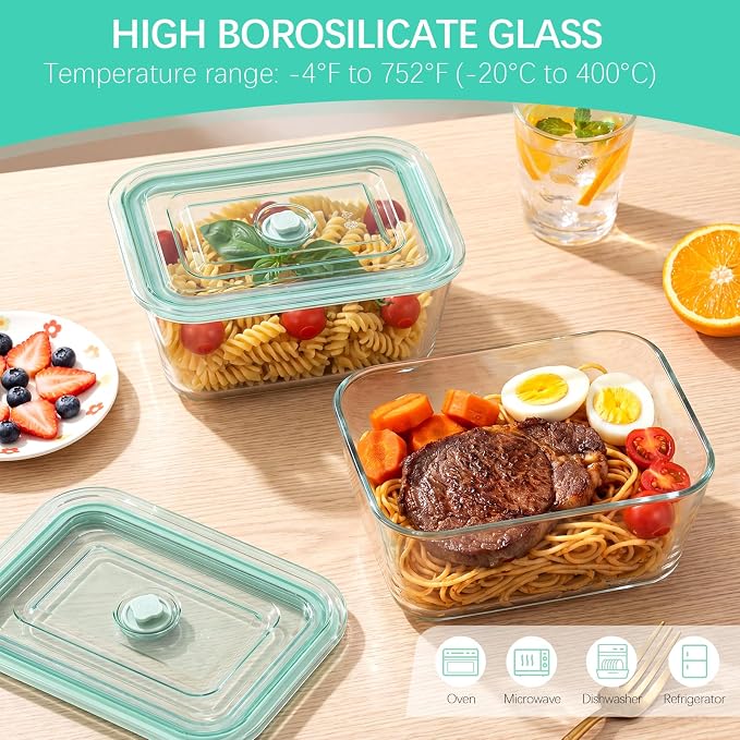 Blushtier 2 Pack 103 Oz/3000ml Extra Large Borosilicate Glass Food Containers with Airtight Lid, Baking Meal Prep Container Leakproof Glass Food Storage for Family Microwave Safe