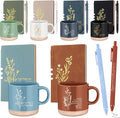 Didaey 6 Sets Employee Appreciation Gifts Set 13oz Boho Floral Ceramics Coffee Mugs with A6 Leather Notebooks Ballpoint Pens Bulk Office Thank You Gift for Coworkers Staff Team Nurse