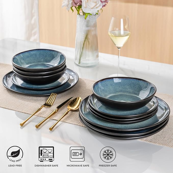 AmorArc Ceramic Dinnerware Sets,Handmade Reactive Glaze Stoneware Plates and Bowls Sets,Highly Scratch Resistant | Dishwasher & Microwave Safe Dishes Set,Service for 6 (18pc)