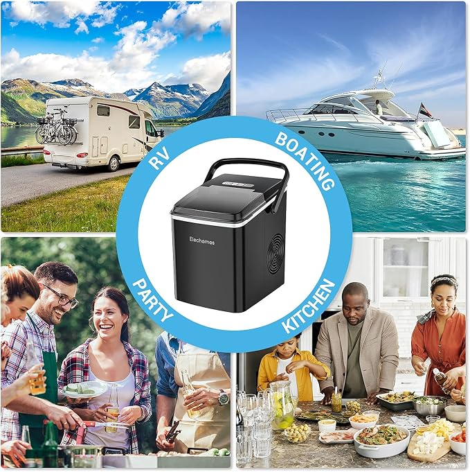 Portable Ice Maker, Elechomes Countertop Ice Maker Machine with Handle, 27lbs Ice Per Day, Compact Ice Machine with Self-Cleaning Function, Perfect for Home, Kitchen and Office