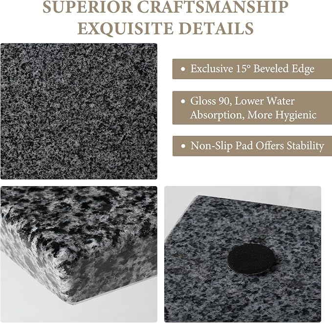Koville Natural Granite Cutting Board for Kitchen, 16x12inch Large Hand Crafted Stone Slab for Cheese, Charcuterie, Pastry Board - Wedding Gift, House Warming Gift