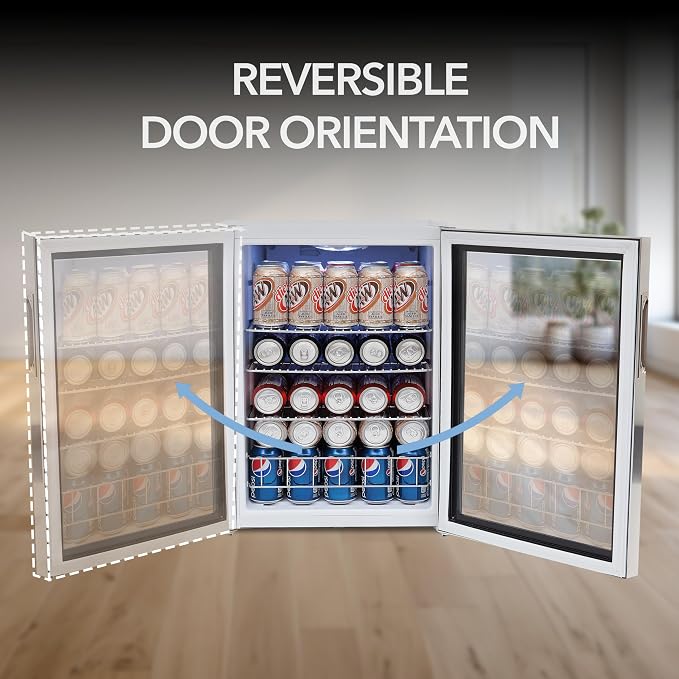 Whynter BR-091WS, 90 Can Capacity 2.1 cu. ft. Stainless Steel Beverage Refrigerator and cooler, Mini Fridge with Glass Door with lock