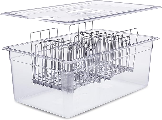 VÄESKE Large Sous Vide Container with Lid and Rack Kit | 26 QT | Durable Polycarbonate and Rust-Resistant Stainless Steel Sous Vide Accessories | Works with Anova, Inkbird, and Most Sous Vide Cookers