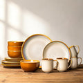 LERATIO Ceramic Dinnerware Sets for 4,16-Piece Reactive Glaze Plates and Bowls Set with Mugs,Highly Chip and Crack Resistant | Dishwasher,Microwave & Oven Safe Dishes set-Kahki