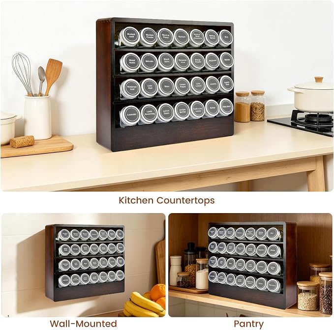 Bamboo Tiered Spice Rack Organizer for Cabinet,Wooden Seasoning Rack for Countertop, Cupboard, Pantry, Kitchen (Spice Jars Not Included)