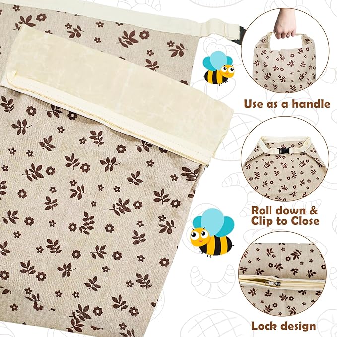 Reusable Beeswax Bread Bags(2ea), FDA Listed Plastic-Free Food Storage Bags, Zipper Closure, Flax Fabric, Moisture Proof, for Bread Toast Ciabatta (Brown Leaf)