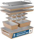 Bakken 8-Piece Stackable Bakeware Set – Ceramic Non-Stick, Oven-Safe Baking Sheets & Pans, PTFE/PFOA/PFOS-Free, Ergonomic Handles, Includes Cooling Rack – Healthy, Non-Toxic Baking Essentials, Gold