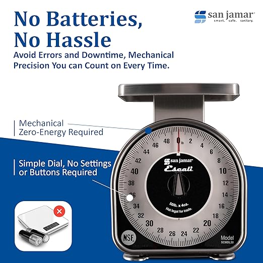 San Jamar SCMDL50 Mechanical Dial Food/Kitchen Scale, 50 lb Capacity