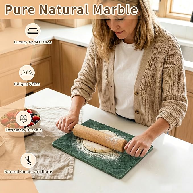 Green Marble Cutting Board for Kitchen, 24 x 20 Inch Extra Large Marble Pastry Slab, Green Stone Cutting Board for Dough Kneading, Baking, Rolling, Cheese