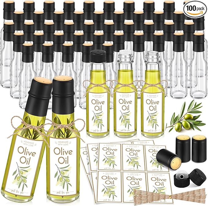 Havawish 50 Pcs 5oz Homemade Olive Oil Glass Bottles Hot Sauce Bottles with Leak Proof Screw Cap Funnel Bottle for Storing Homemade Olive Oil Wedding Baby Shower Holiday Gifts Favors(Clear)